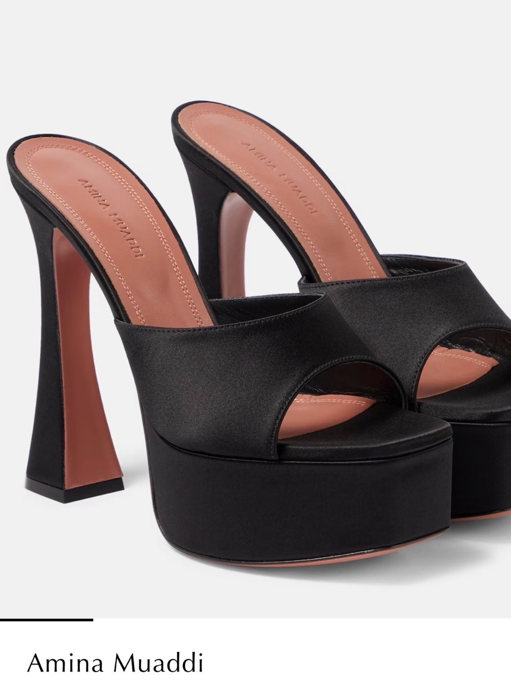 Amina Muaddi Black Dalida leather Platform Mules